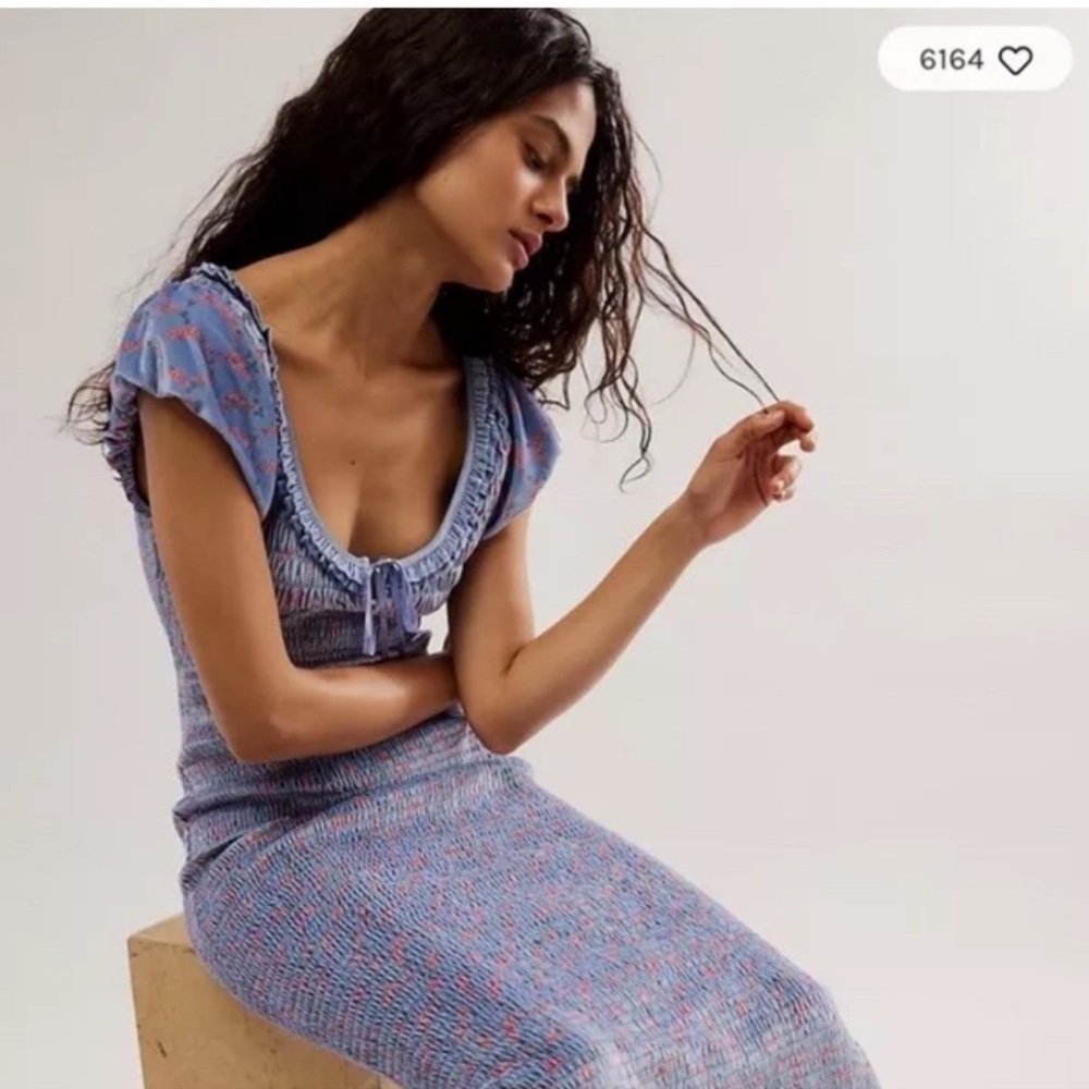 Free People Blue and Pink Knit Midi Dress
